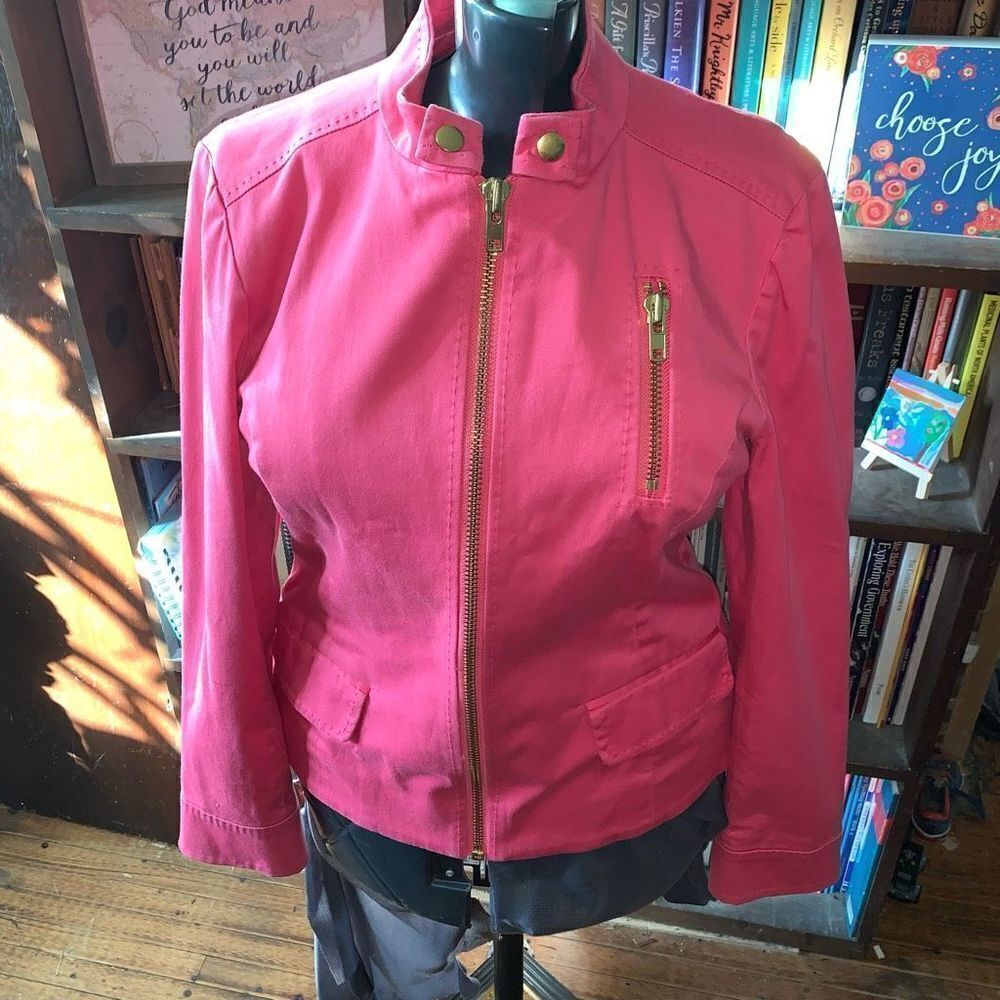 Chico’s barbiecore pink mandarin collar business casual M blazer